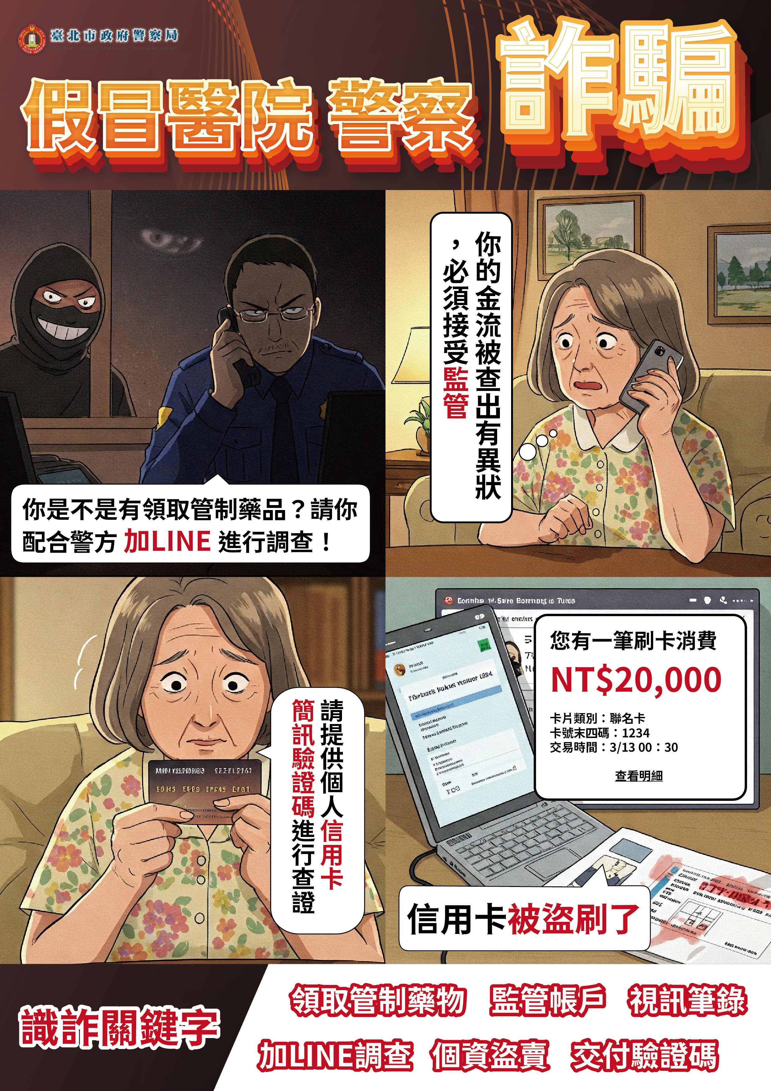 【傳單】四格漫畫-醫療院所假檢警詐騙-直式